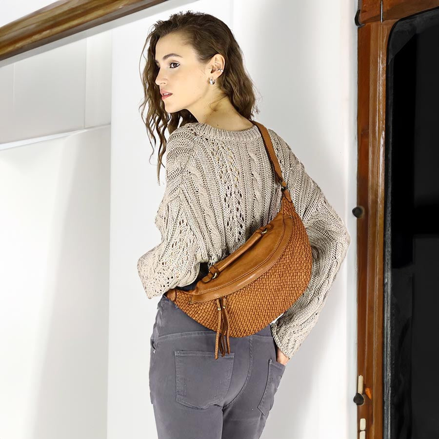 04 MOND Large women s fanny pack Crossbag made of hand woven genuine leather