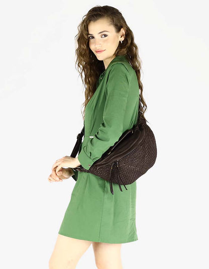 MOND™ Large women's bum bag - cross bag made of hand-woven genuine leather with zip.