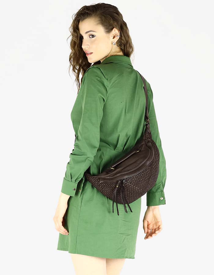 Grand sac banane pour femme en cuir v ritable tiss . Sac de taille