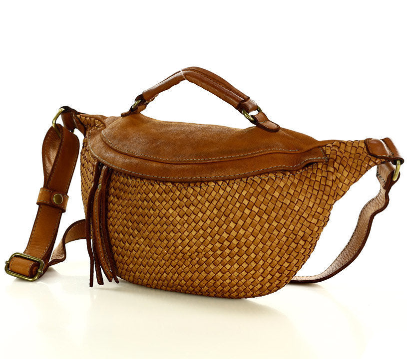 MOND● Große Damenbauchtasche - Crossbag aus Handgeflochtenes Echtleder m. RV. Sacktaschen.com