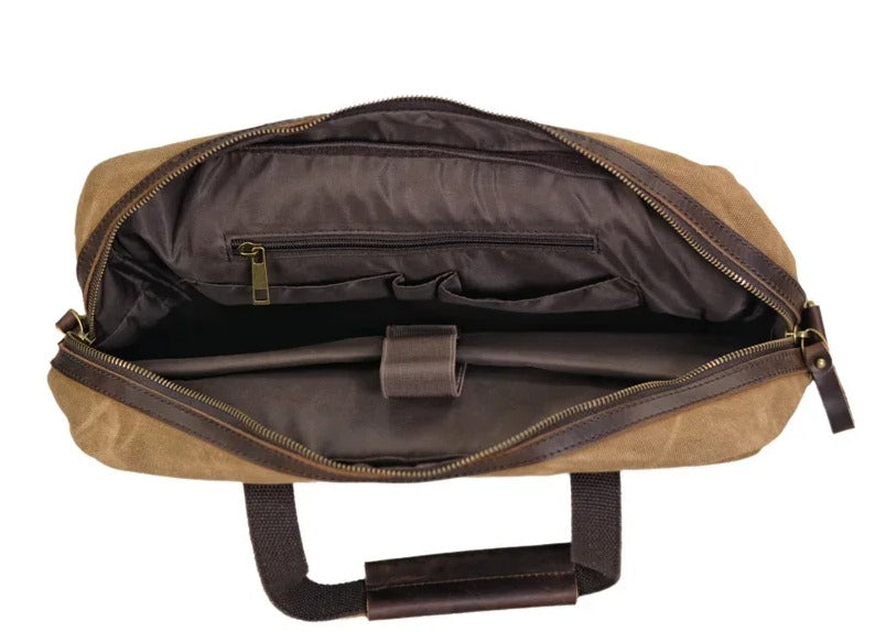 LAPVINTAGE™ Bolso/maletín para portátil de cuero de lona vintage. Unisexo