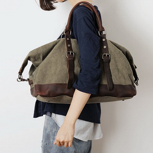 Sac a bandoulière Weekender toile cirée et cuir style vintage
