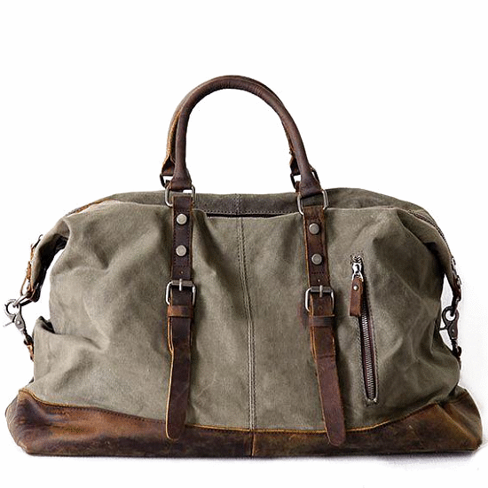 sac de voyage week-end cuir et canvas vert