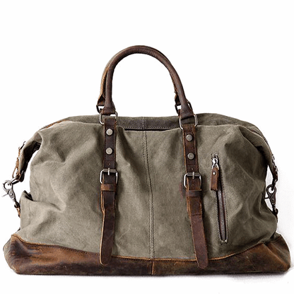 sac de voyage week-end cuir et canvas vert