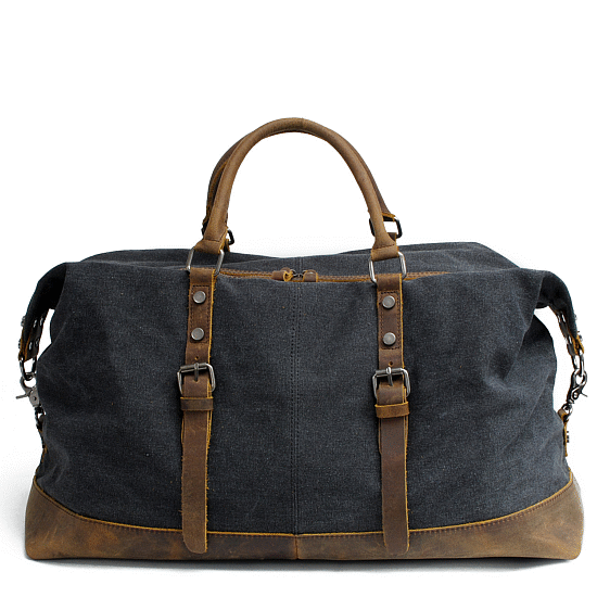 Sac a bandoulière Weekender noir toile cirée et cuir style vintage noir