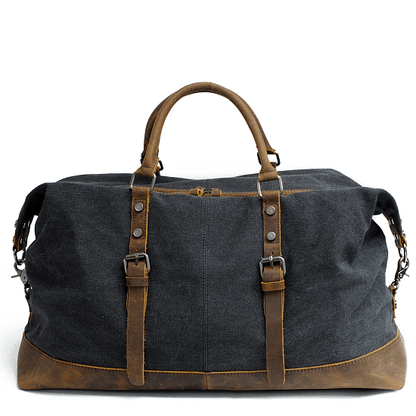 Sac a bandoulière Weekender noir toile cirée et cuir style vintage noir
