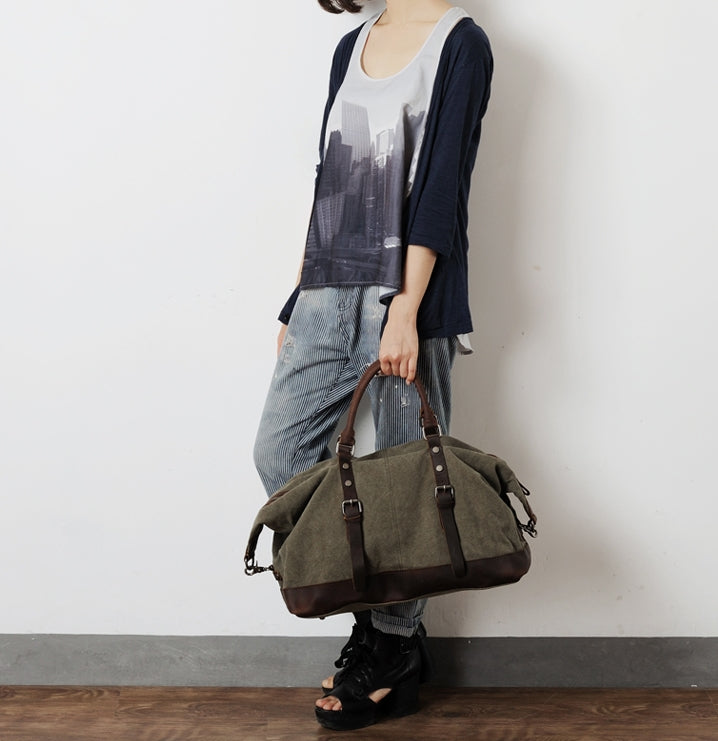 Sac a bandoulière Weekender toile cirée cuir détail matériaux premium