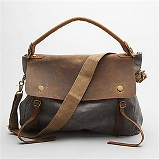 Elegante Vintage Damen Hobo-Umhängetasche aus strapazierfähigem Canvas und Leder in Grau, perfekt als stilvolles Accessoire.