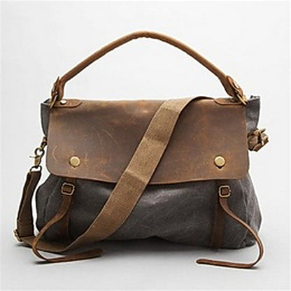Elegante Vintage Damen Hobo-Umhängetasche aus strapazierfähigem Canvas und Leder in Grau, perfekt als stilvolles Accessoire.