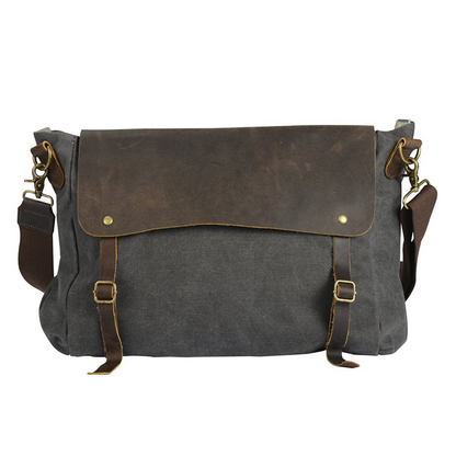 Vintage Damen Hobo-Umhängetasche aus robustem Canvas und echtem Leder in Grau, ideal für den Alltag und Business.Sacktaschen.com