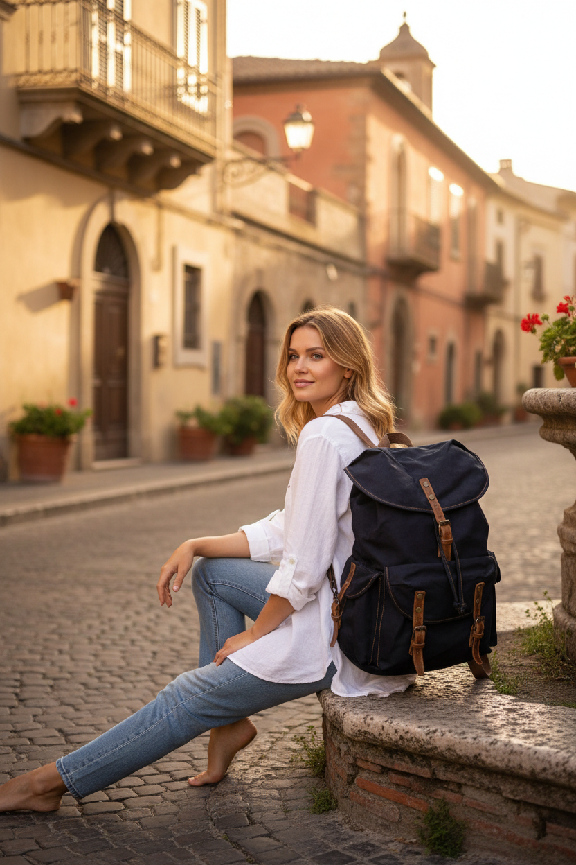 VINTAGE ART II™ Groß Retro School rucksack Beutel Rucksack aus gewachste Canvas mit Leder. Unisex 15-Zoll Sacktaschen.com