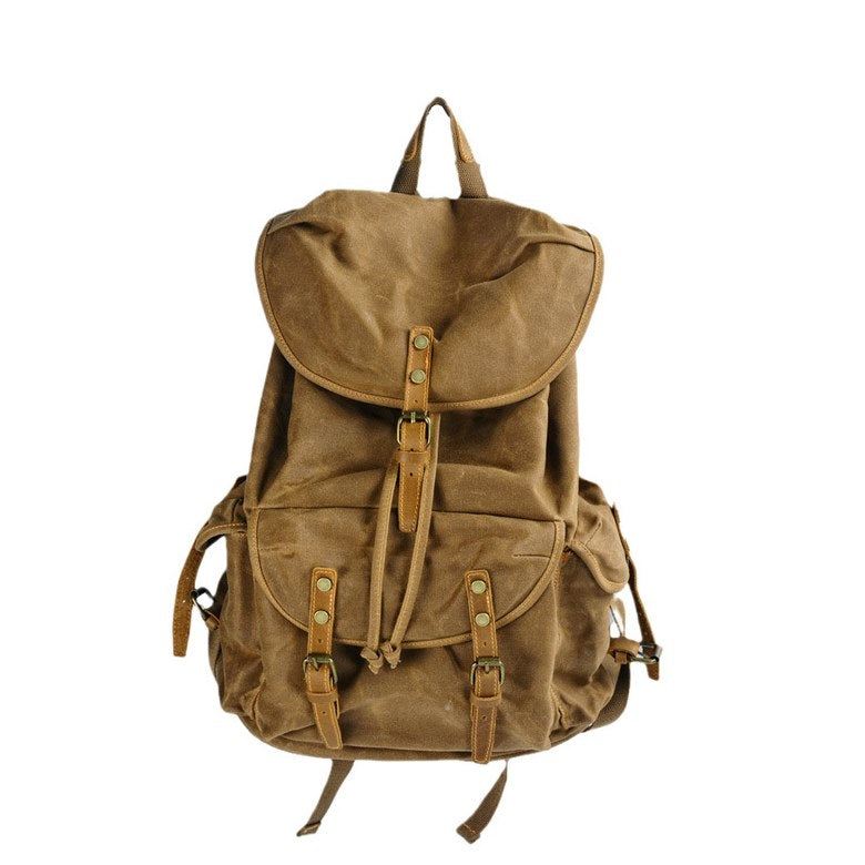VINTAGE ART II™ Large Retro Backpack made of waxed canvas with leather. Unisex 15-inch. School backpack!