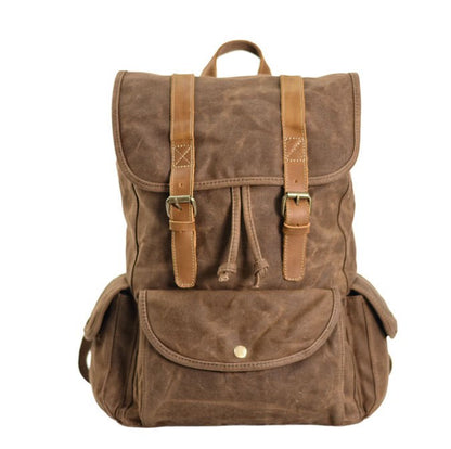 Kaffee VINTAGE ART™ Groß Beutel Rucksack aus gewachste Canvas mit Leder für Damen & Herren. 15-Zoll Sacktaschen.com