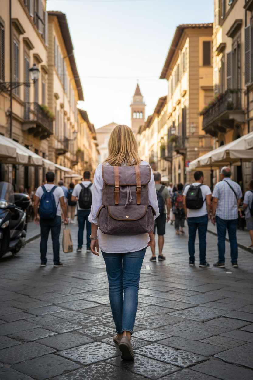 VINTAGE ART™ Groß Beutel Rucksack aus gewachste Canvas mit Leder für Damen & Herren. 15-Zoll Sacktaschen.com