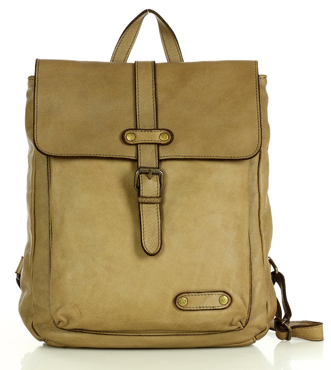 Beige Vintage Lederrucksack Damen aus Echtleder – eleganter Laptoprucksack für Business und Freizeit