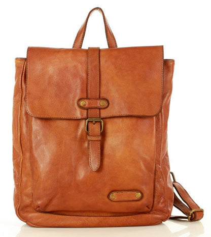 Vintage Lederrucksack Damen aus echtem italienischem Rindsleder in cognac braun mit Laptopfach – stilvoller City Rucksack