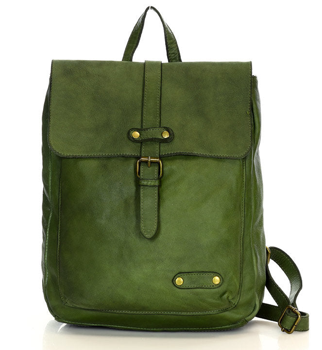 Grün Vintage Lederrucksack Damen aus Echtleder – eleganter Laptoprucksack für Business und Freizeit