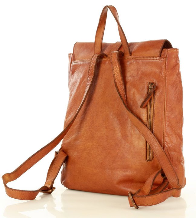 Rückseite des Vintage Lederrucksacks Damen mit praktischer Reißverschlusstasche – optimaler Tragekomfort
