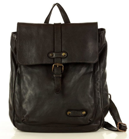 Schwarzer Vintage Lederrucksack Damen aus Echtleder – eleganter Laptoprucksack für Business und Freizeit