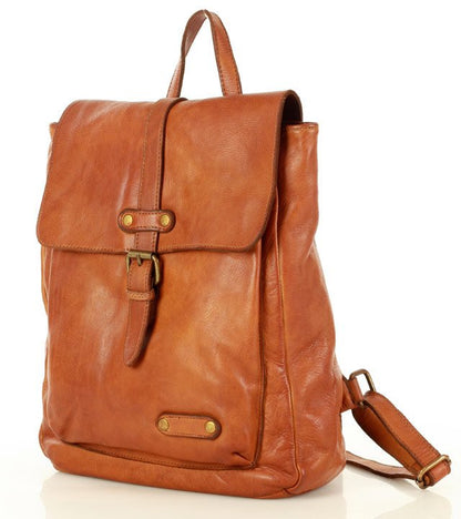 Vintage cognac Rucksack für Damen aus weichem Kalbsleder Lavata