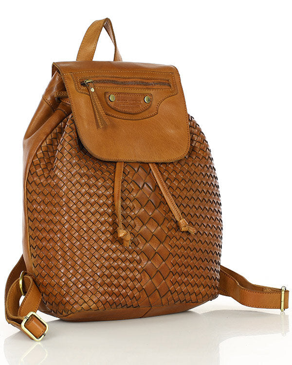 MONACO 2in1 Damen Lederrucksack aus geflochten Leder im Vintage Stil