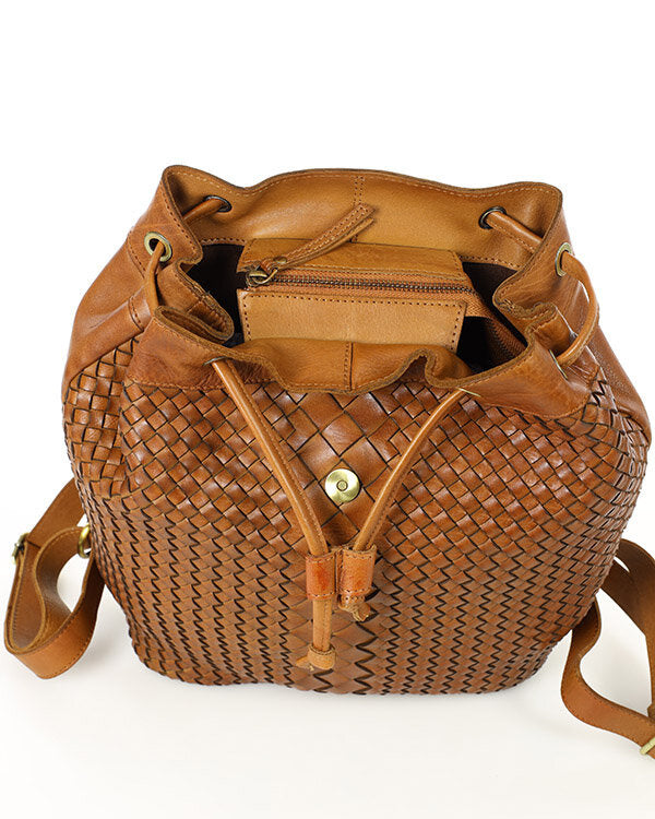 MONACO 2in1 Damen Lederrucksack aus geflochten Leder im Vintage Stil