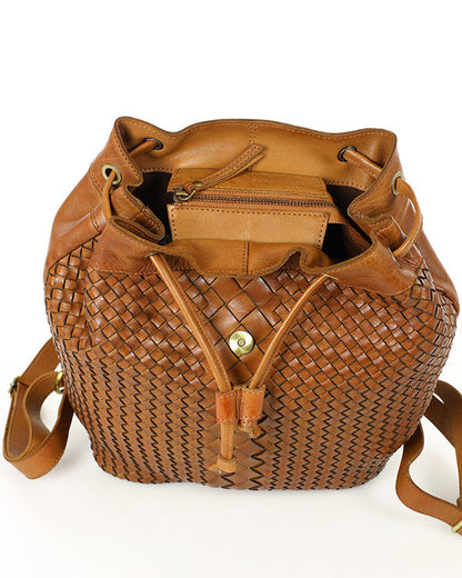 MONACO 2in1 Damen Lederrucksack aus geflochten Leder im Vintage Stil