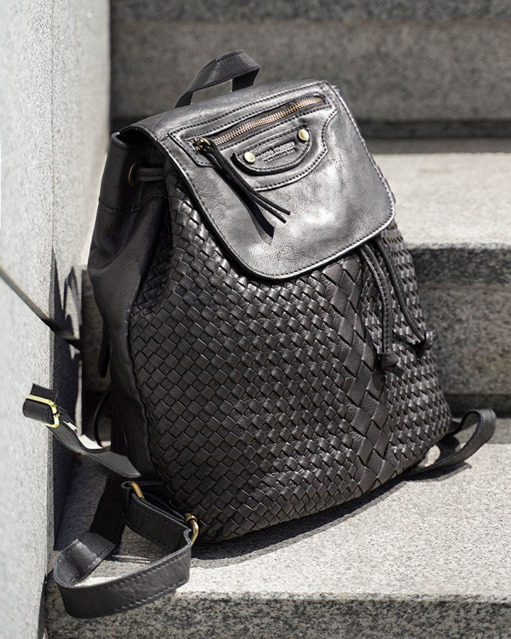 MONACO 2in1 Damen Lederrucksack aus geflochten Leder im Vintage Stil