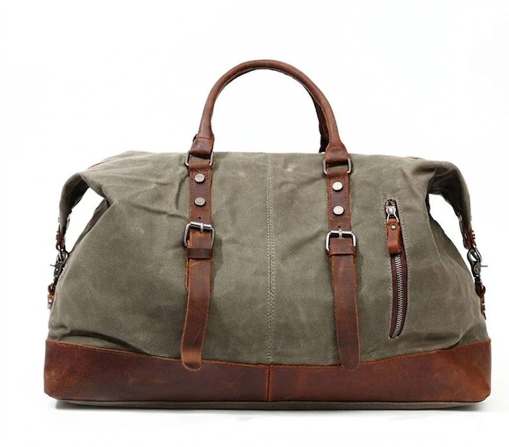 WaxTraveller™ XL canvas travel bag weekender ladies men made of waxed canvas & leather