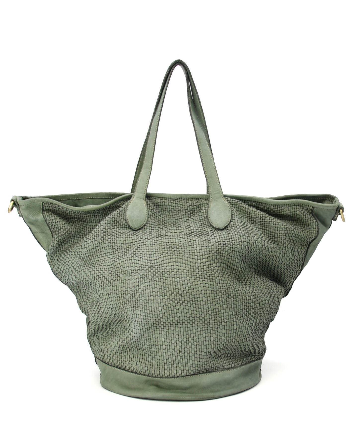 grün MILANO ● Große Leder Shopper Tasche in Trapezform – Geflochtenes Design & A4 Format Sacktaschen.com
