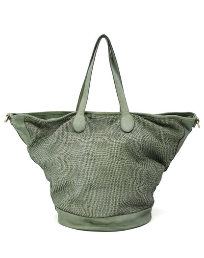 grün MILANO ● Große Leder Shopper Tasche in Trapezform – Geflochtenes Design & A4 Format Sacktaschen.com