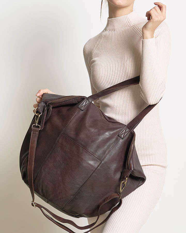 №3n YOTTI™ Grand sac porté épaule en cuir à fermeture éclair